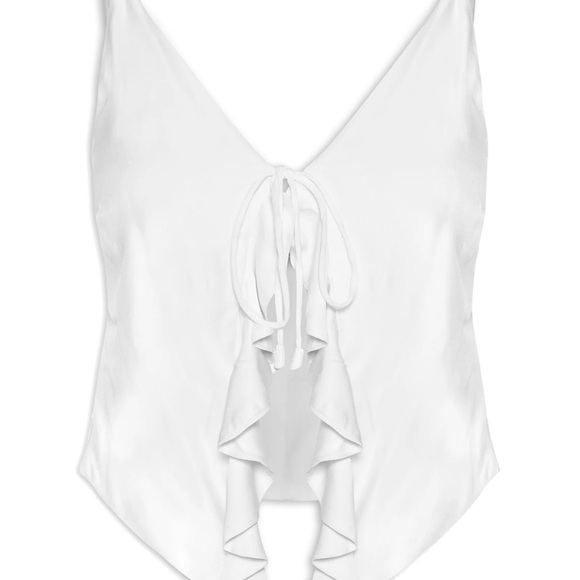 White Ruffle Tie-Front Top - Picture 4 of 9